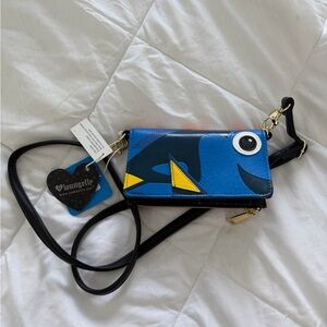 Loungefly Blue Fish Crossbody Wallet with Yellow Accents